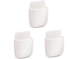 Conjunto de 3 Caixas de Armazenamento para Controles Remotos, Autoadesivas e Brancas, para Montagem na Parede BRILVIBERA
