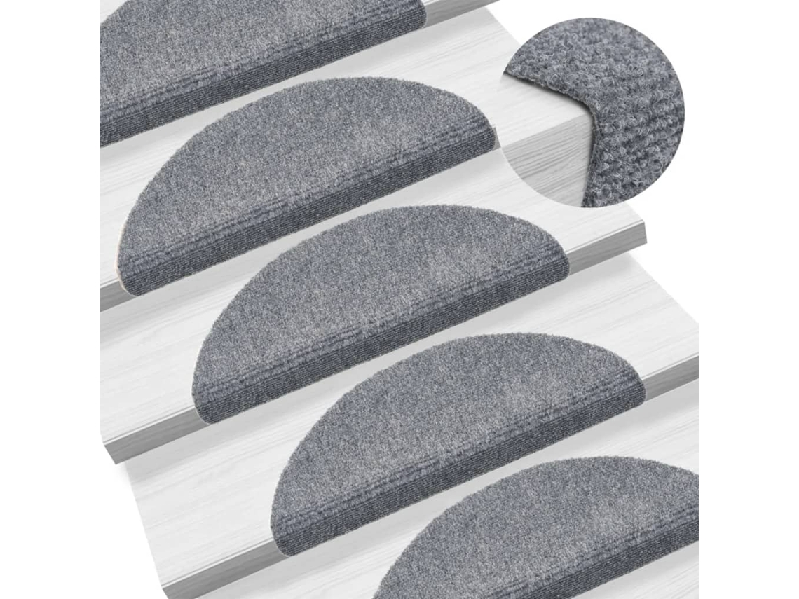 Vidaxl Tapetes De Escada Autoadesivos 15 Peças 56x17x3 Cm Cinza Claro Semicircular