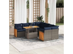 Vidaxl 9 Pcs Conjunto Sofás Jardim Almofadões Vime Pe/acácia Cinzento