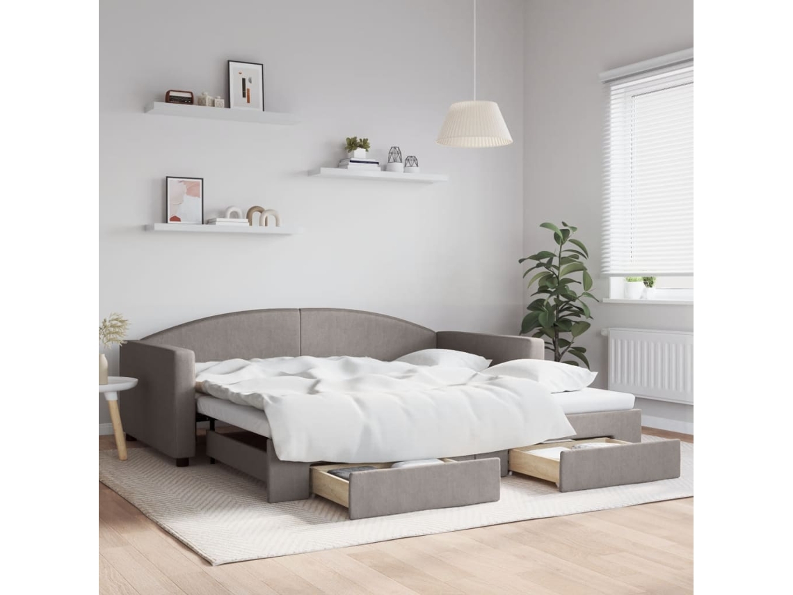 Sofá Cama C/ Gavetão/gavetas 100x200cm Tecido Cinza Acastanhado Lovely Home