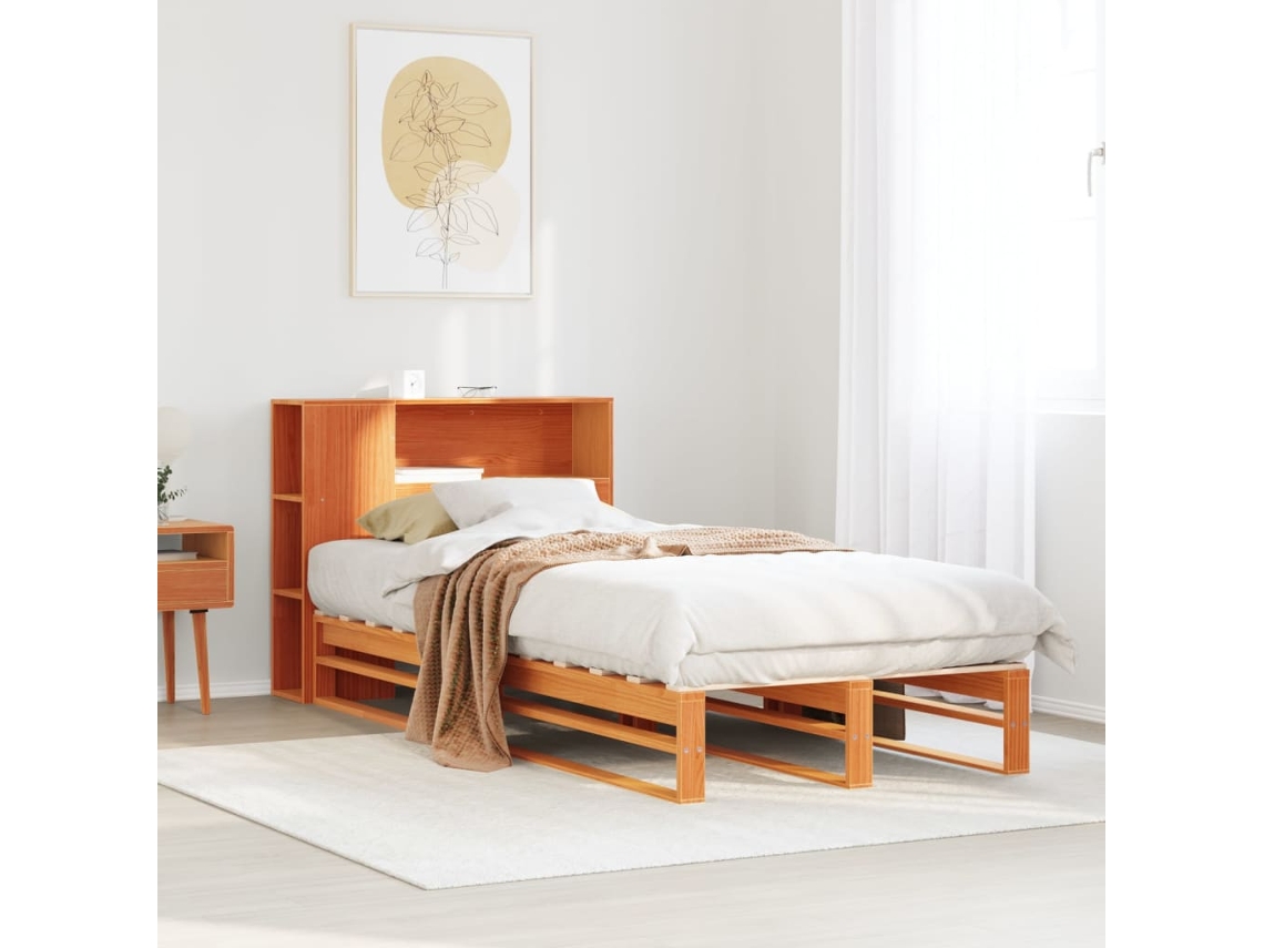 Cama Com Estante Sem Colchão 75x190 Cm Madeira Maciça