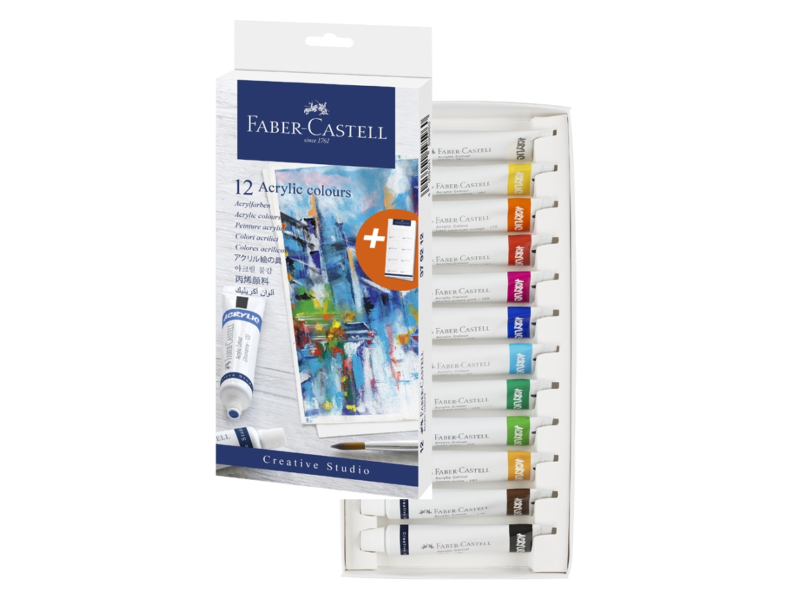 Tinta Acrílica FABER-CASTELL em Tubo Caixa de Papelão com 12