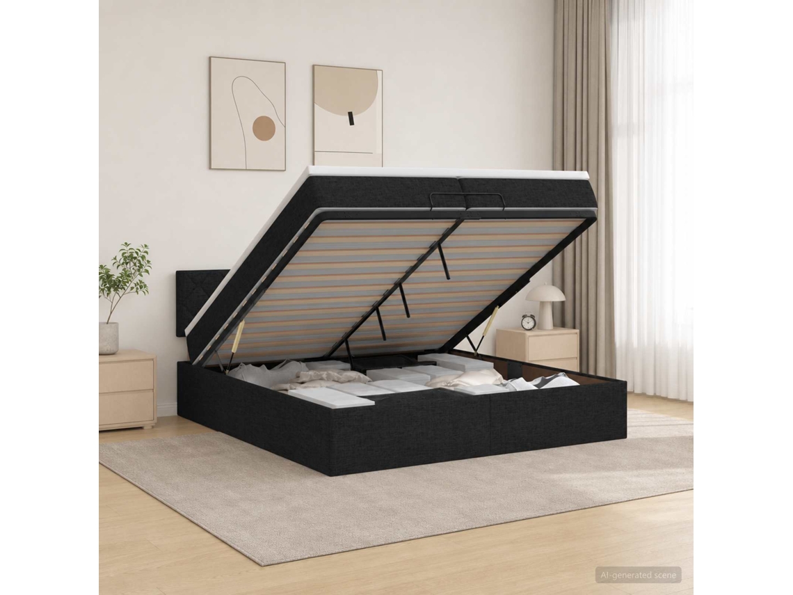 Vidaxl Cama Ottoman Com Colchão E Led Preto 200 X 200 Cm Tecido