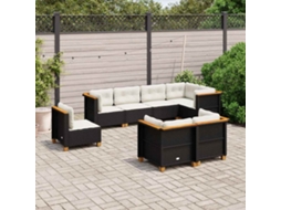 Vidaxl 8 Pcs Conjunto Sofás De Jardim Com Almofadões Vime Pe Preto