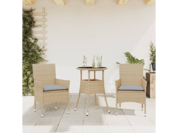 Vidaxl 3 Pcs Conjunto Jantar Jardim Com Almofadões Vime Pe/vidro Bege