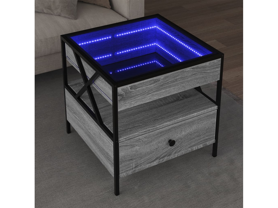 Vidaxl Mesa De Centro Luzes Led Infinity 50x50x51 Cm Cinzento Sonoma