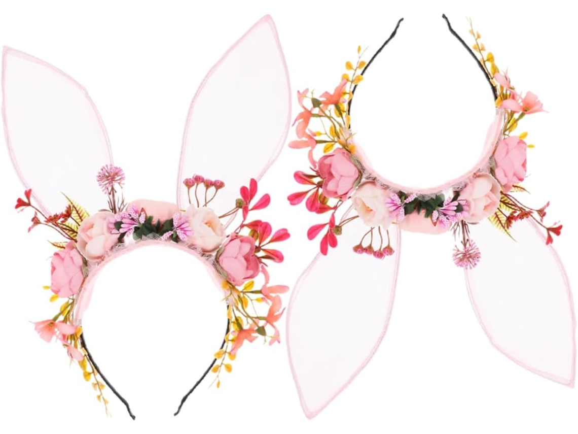 De 2 Tiaras Com Orelhas De Coelho E Flores Artificiais Para Halloween, Cosplay E Ensaios Fotográficos.