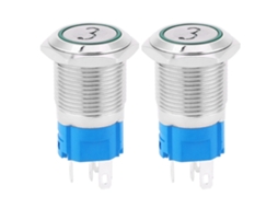 2pcs Chave De Pressão Momentânea De Metal Plana 5 Pinos 16mm Com Led E Dígito 3verde 3-6vdc