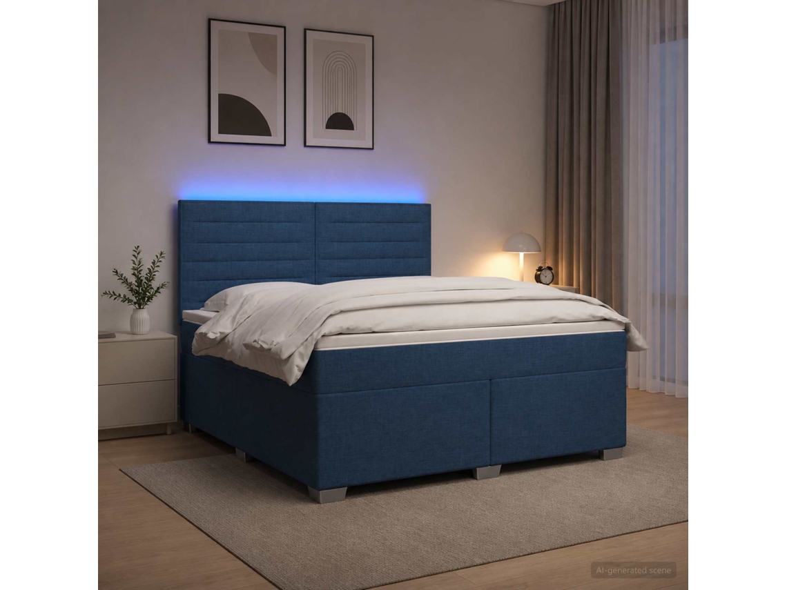 Vidaxl Cama Box Spring Com Colchão Azul 180 X 200 Cm Tecido