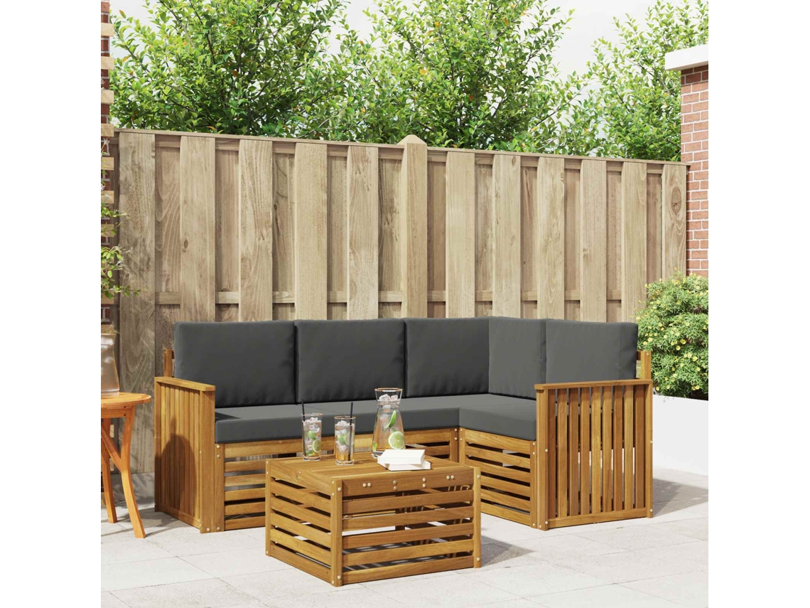 Vidaxl Conjunto De Sofás Para Exterior 5 Unid. Natural E Antracite