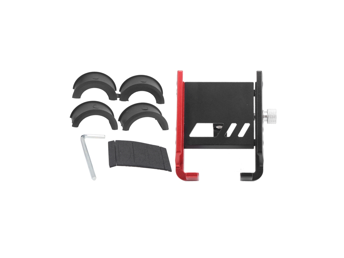 Suporte Business para celular ajustável em liga de alumínio, rotação 360°, preto e vermelho