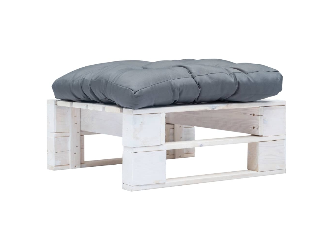 Vidaxl Otomano De Paletes Com Almofadão Cinzento Madeira Branco