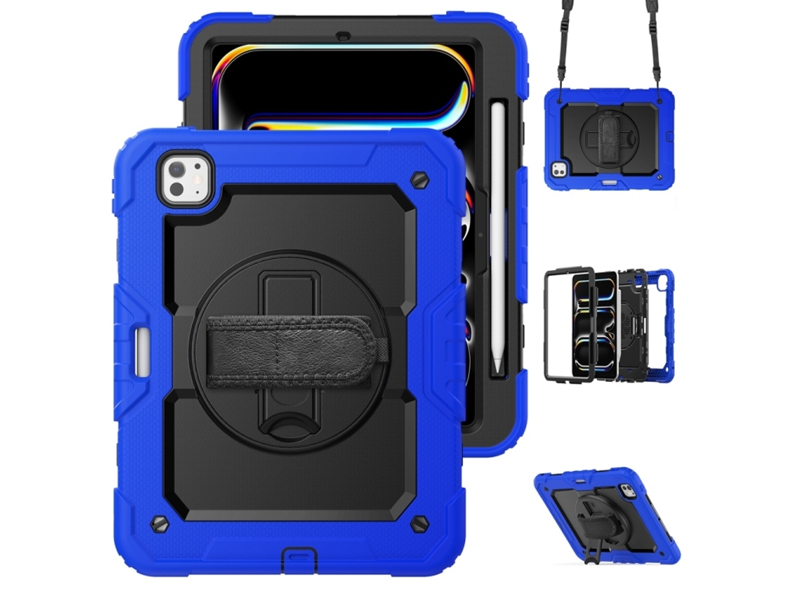 Capa Para Ipad Pro 11 2025/2024 11 Polegadas À Prova De Choque,com Suporte E Alça De Ombropreta + Azul Escuro