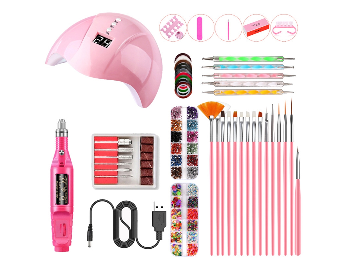 Kit De Manicure Com Lixa Elétrica, Com Luz Led, Com Lâmpada Uv, Cor Rosa