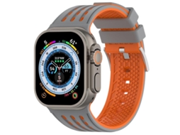Bracelete Para Apple Watch 46/49/45/44mm - Silicone Respirável Bicolor Com Furos Verticais Cinza Laranja