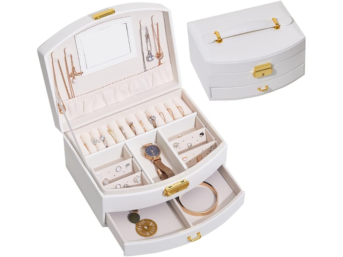 Caixa De Armazenagem De Jóias Portátil Feminina Com 2 Gavetas 201610cm Igvtrade (branco)