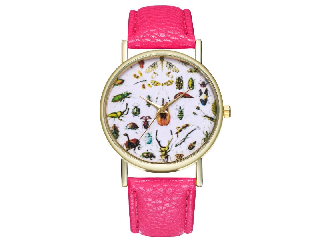 Reloj De Cuarzo Unisex Casual Con Patrones De Insectos Modernos Regalo (rojo Rosa)
