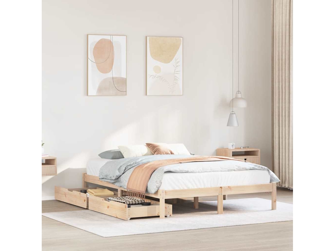 Vidaxl Cama Sem Colchão 135x190 Cm Madeira De Pinho Maciça