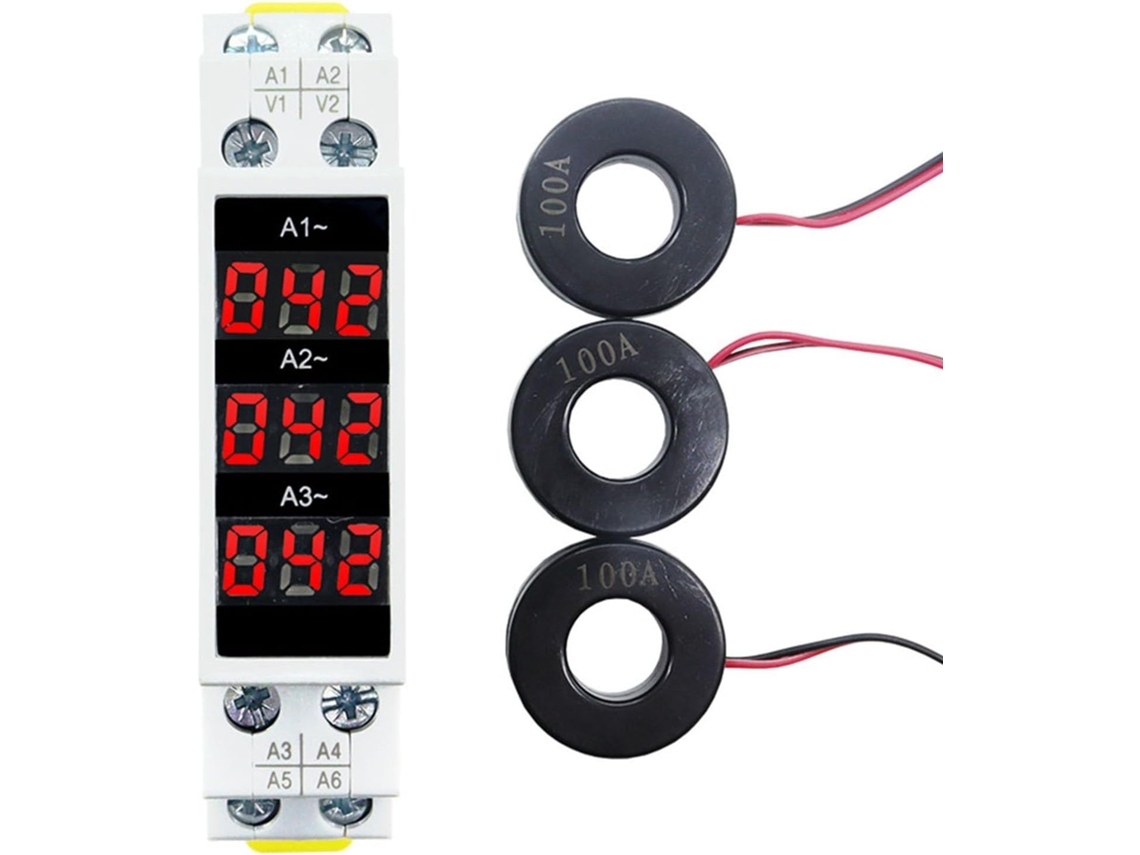 Amperímetro Trifásico Modular 335, Display Digital Trifásico, Mini Trilho