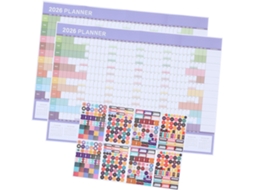 Calendário De Parede De Grande Formato 2026, 2 Peças, Calendário Anual/mensal Para Pendurar, Papel Resistente Gokoco