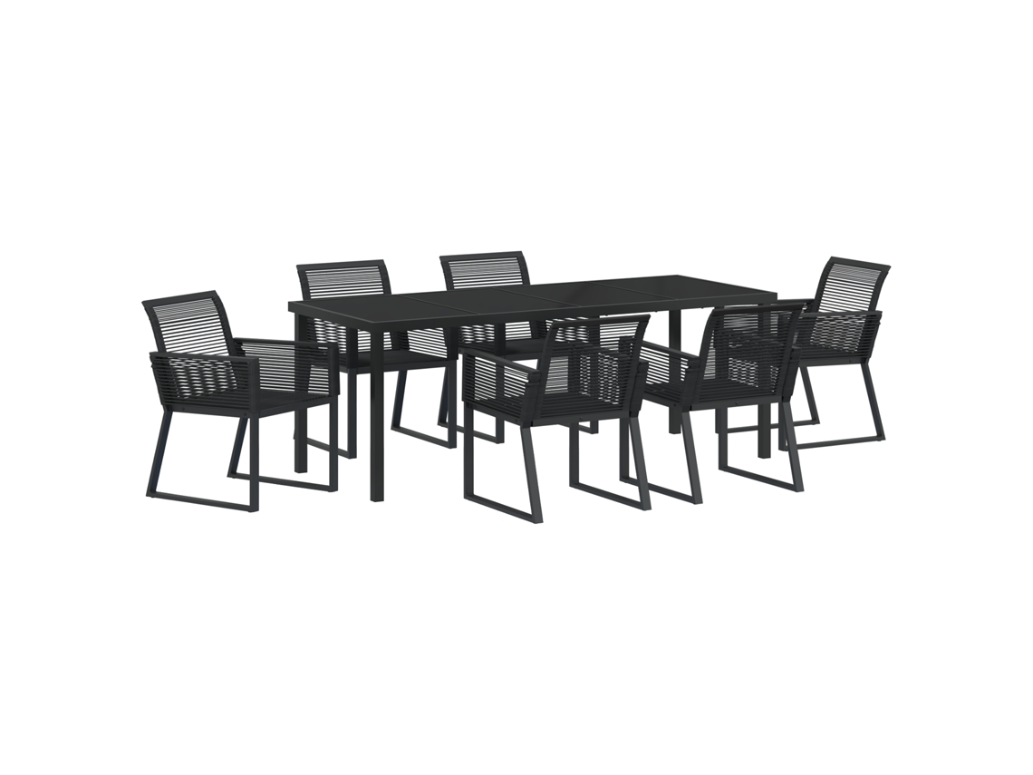 Conjunto 7 Conjunto De Móveis Para Exterior Vidaxl Preto Vime Pe (200 X 80 X 73 Cm)