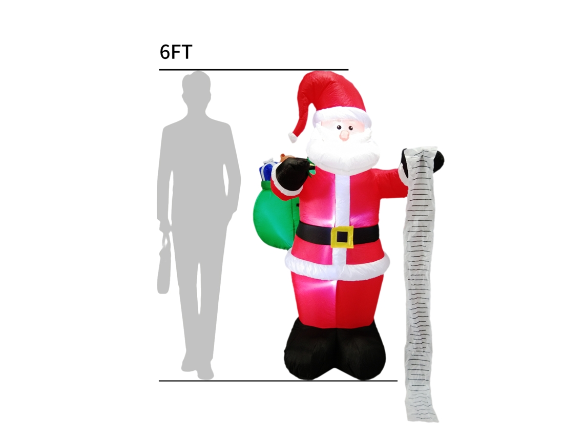 Boneco Inflável Papai Noel 6ft com Led para Jardim de Natal
