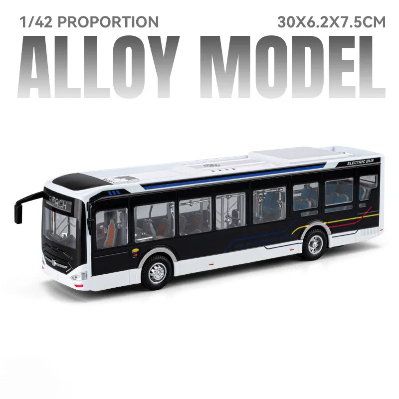 (preto) Escala 1:42 - Modelo De Ônibus De Nova Energia - Com Efeitos Sonoros E Luminosos - Carroceria De Metal
