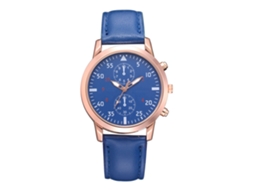 Relógio de Pulso Feminino de Liga com Pulseira Pu Analógico de Quartzo Display Redondo Azul