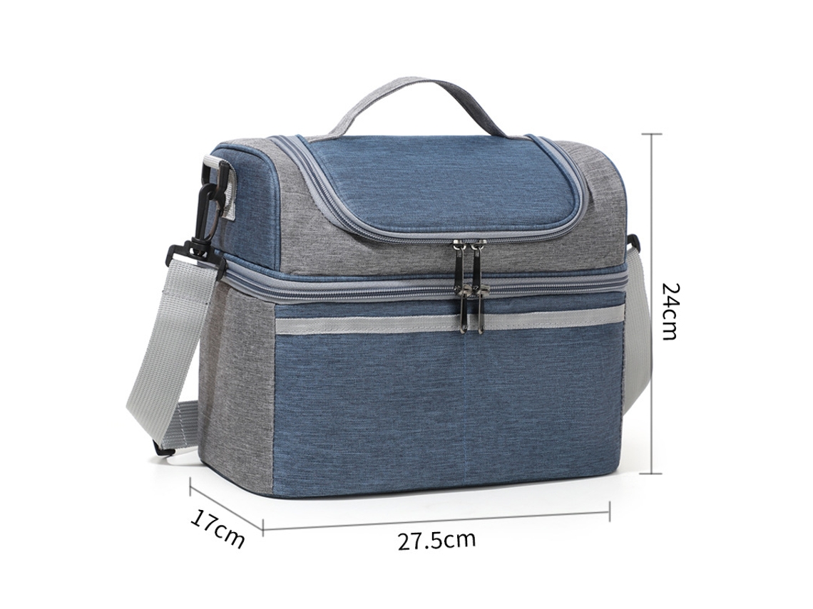 Bolsa Termica Bicamada Azul E Cinza Com Alça Transversal E Forro Aluminio Impermeável