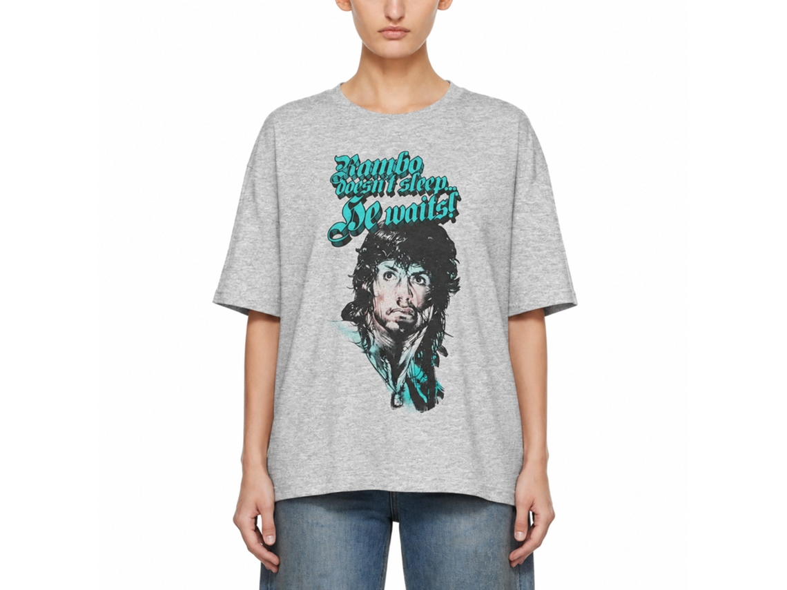 Rockinstone Rambo Movie Rain On Your Face Heather Gray Adult T-shirt Size:m