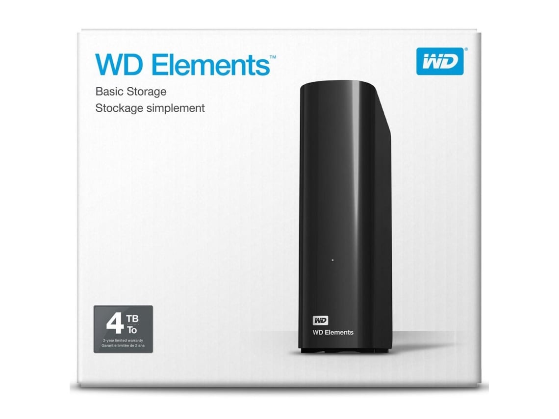 Disco HDD Externo WESTERN DIGITAL Elements (Preto - 4 TB - USB 3.0)