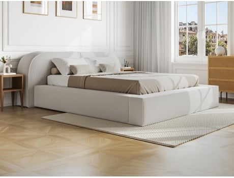 Cama com cofre LIRABA Vente-unique Creme 180x200 cm - Sem colchão - Com sommier