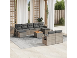 Vidaxl 10 Pcs Conjunto Sofás De Jardim C/ Almofadões Vime Pe Cinzento