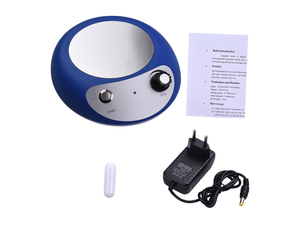 Agitador Magnético com Placa de Aquecimento Mini 2000ml Velocidade Ajustável 3000rpm | S/MARCA