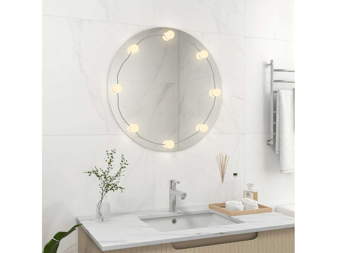Vidaxl Espelho De Parede Com Luzes Led Vidro Redondo