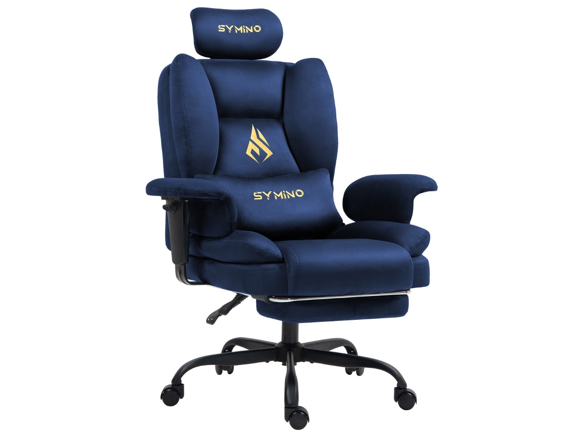 Cadeira Gaming Symino, Cadeira de Mesa Camurça Sintética, Cadeira de Mesa Estilo Sofá Com Apoio para os Pés, Altura Ajustável, Azul Escuro