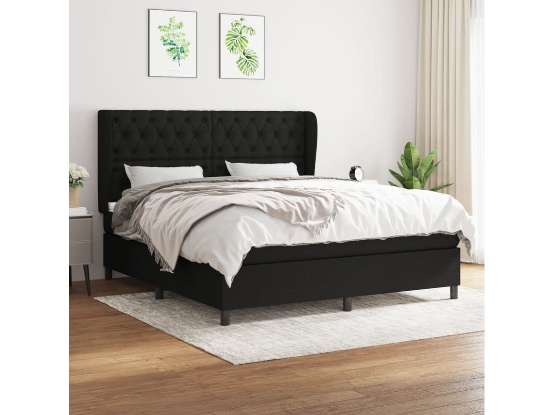 Vidaxl Cama Com Molas/colchão 160x200 Cm Tecido Preto