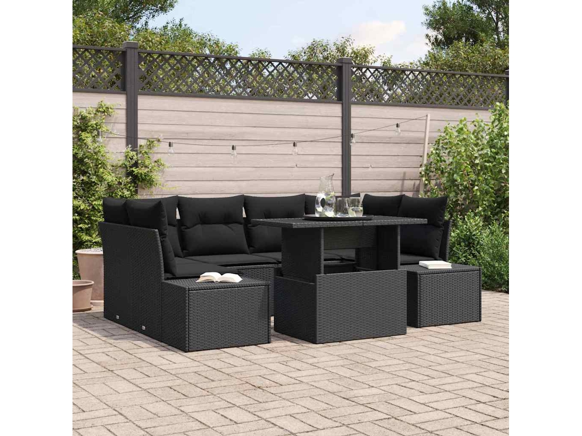 Vidaxl Conjunto De Sofá De Jardim 7 Unid. Preto