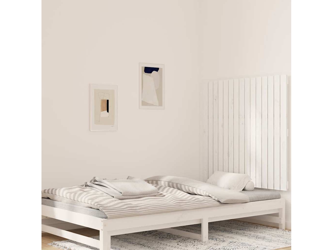 Vidaxl Cabeceira De Parede 95,5x3x90 Cm Madeira De Pinho Maciça Branco