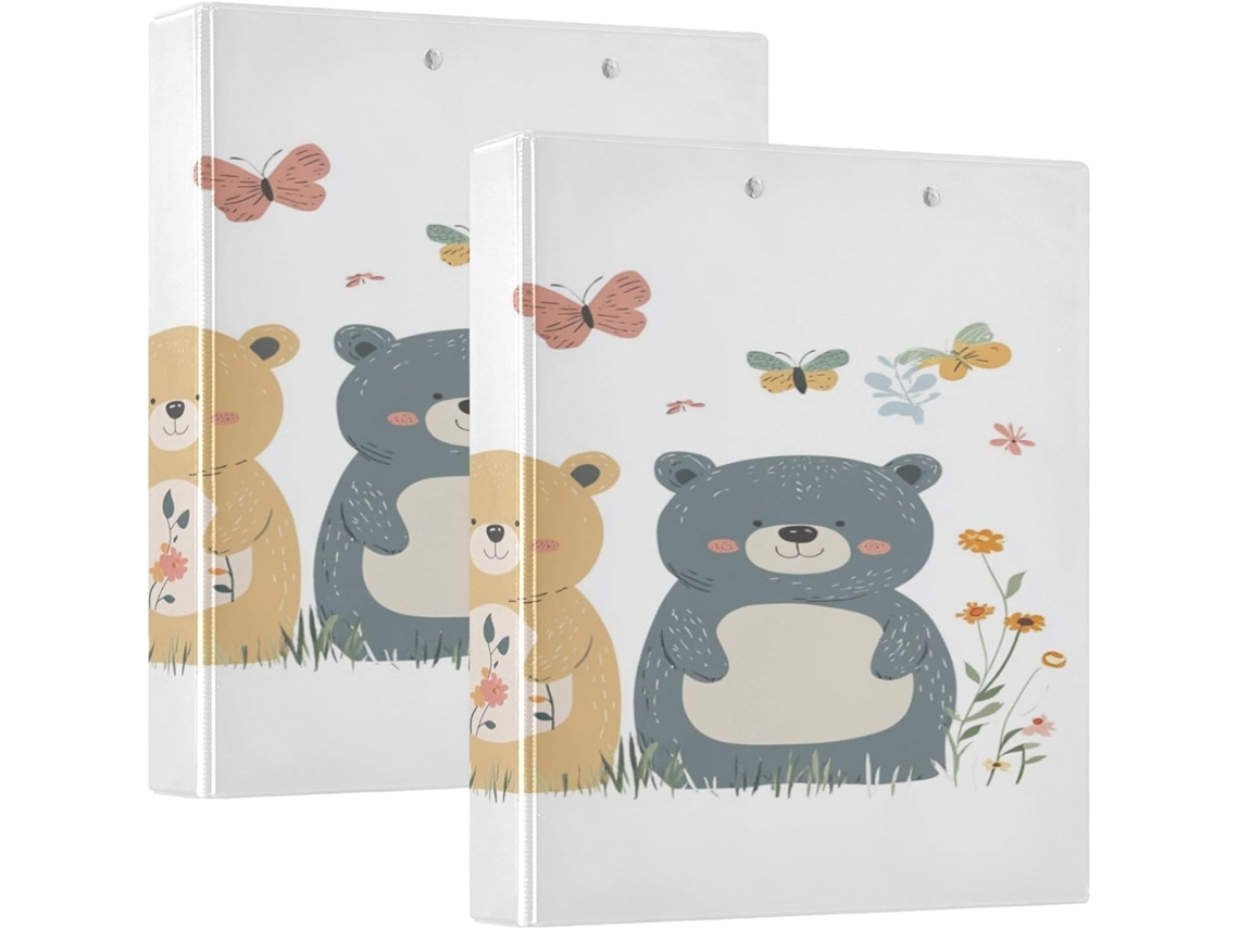 Pasta Redonda Marrom De 1, 5 Polegadas Com Bolsos Da Chic Bears, Pacote Com 1 2 Unidades, 200 Folhas