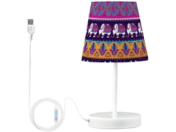 Abajur De Cabeceira Mnsruu Com Estampa Elefante Colorido, Ideal Para Quarto, Mesa De Cabeceira, Mesa De Trabalho, Sala