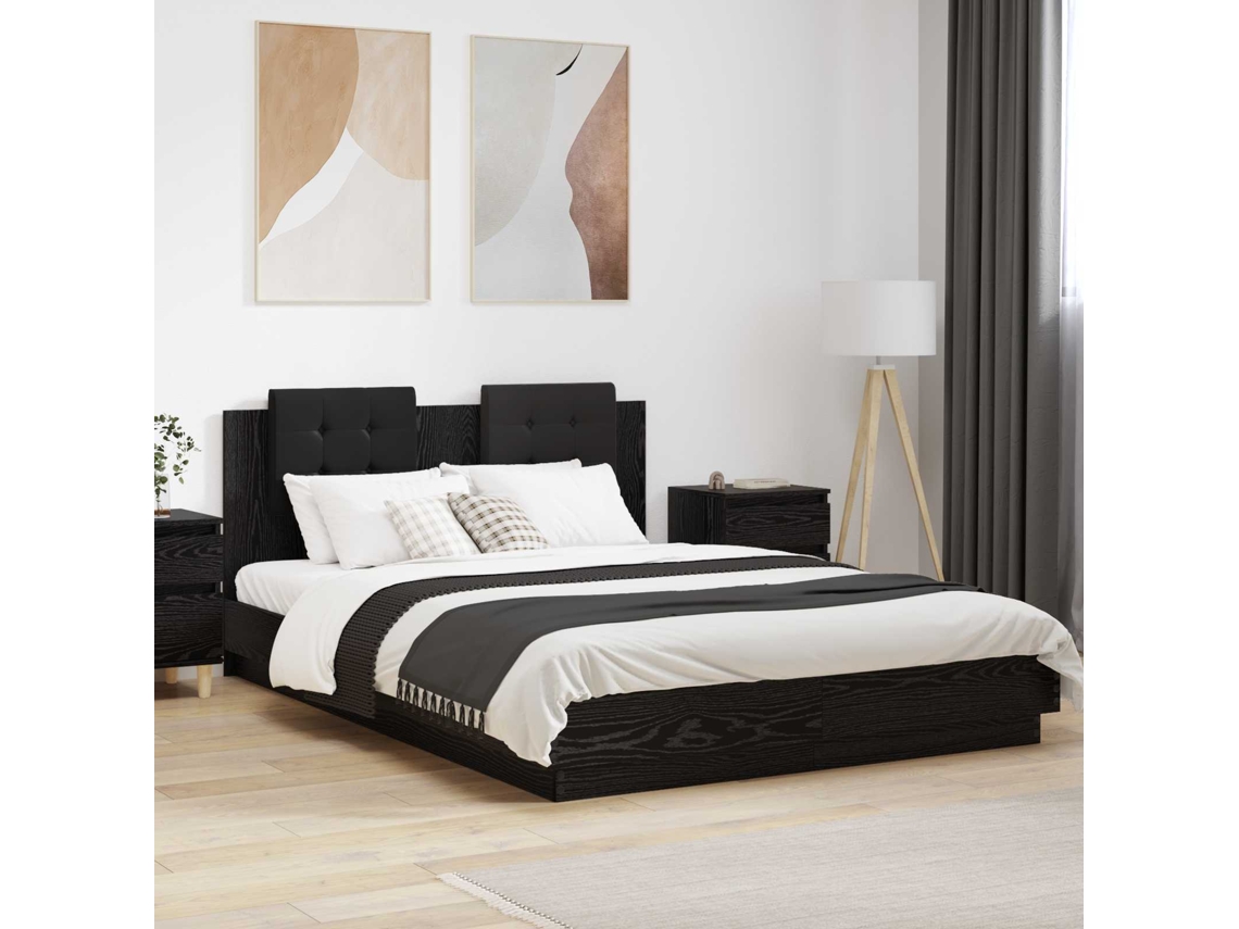 Vidaxl Estrutura de Cama com Cabeceira Carvalho Preto 120 X 200 Cm