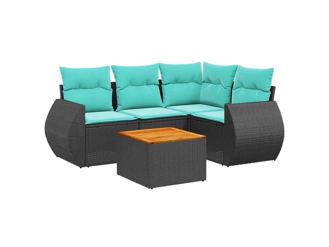 Conjunto de Sofá de Jardim de 5 Peças com Almofadas em Rattan Sintético Preto MAISON EXCLUSIVE