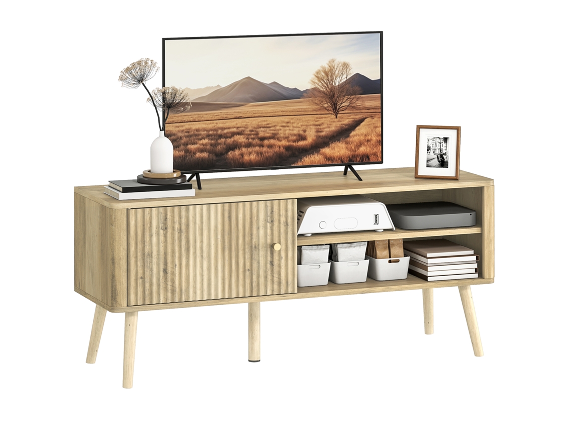 Suporte de TV com armário, compartimentos, prateleira ajustável, carvalho, 115x35x49cm | S/MARCA