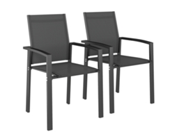 Conjunto de 2 Cadeiras de jardim empilháveis BTFORUS com assento transpirável, alumínio e textilene 56x58x89 cm cinza carvão