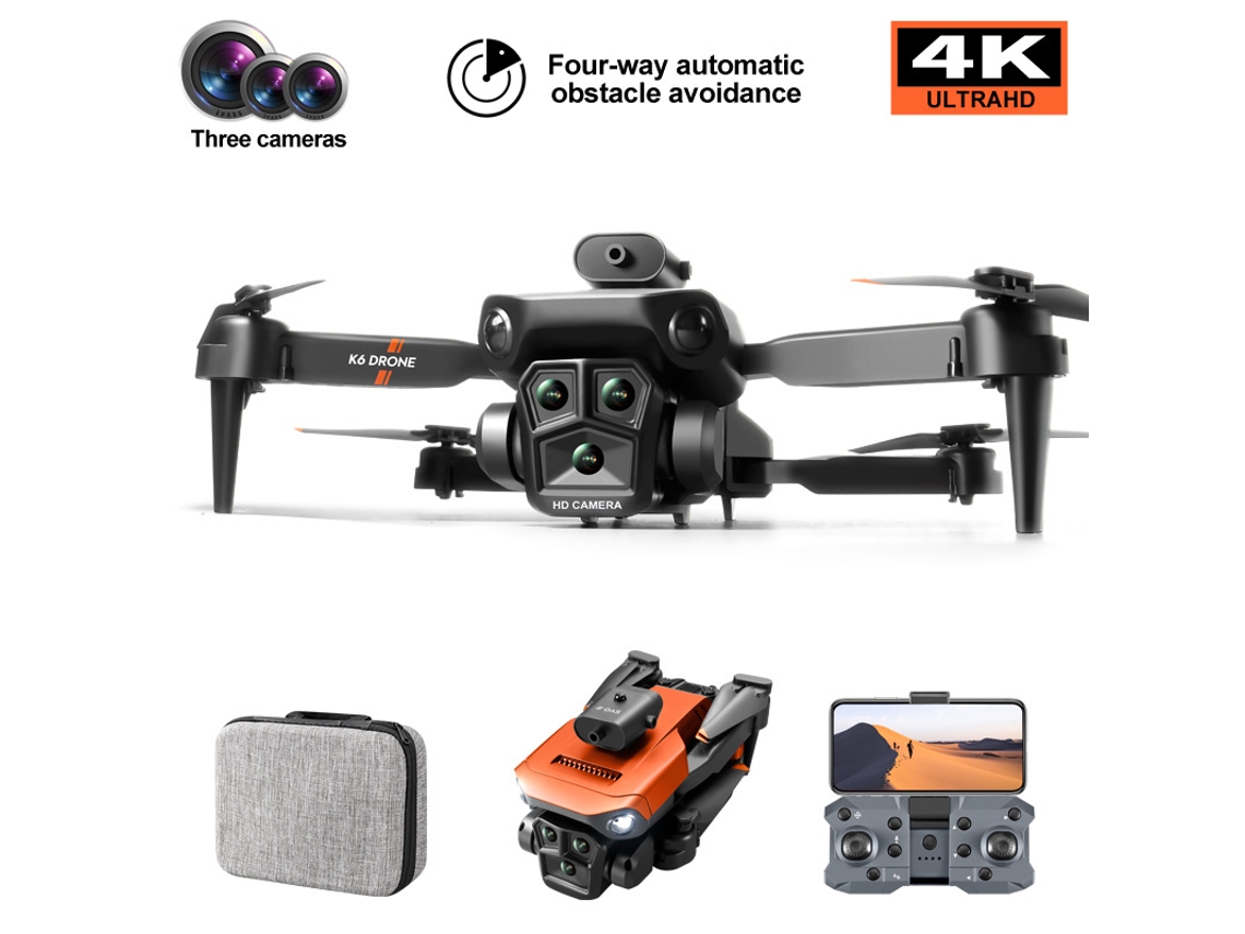 Drone K6 Max com Três Câmeras Prevenção de Obstáculos em 360 3 Baterias Duração Da Bateria: 15 Min Cinza