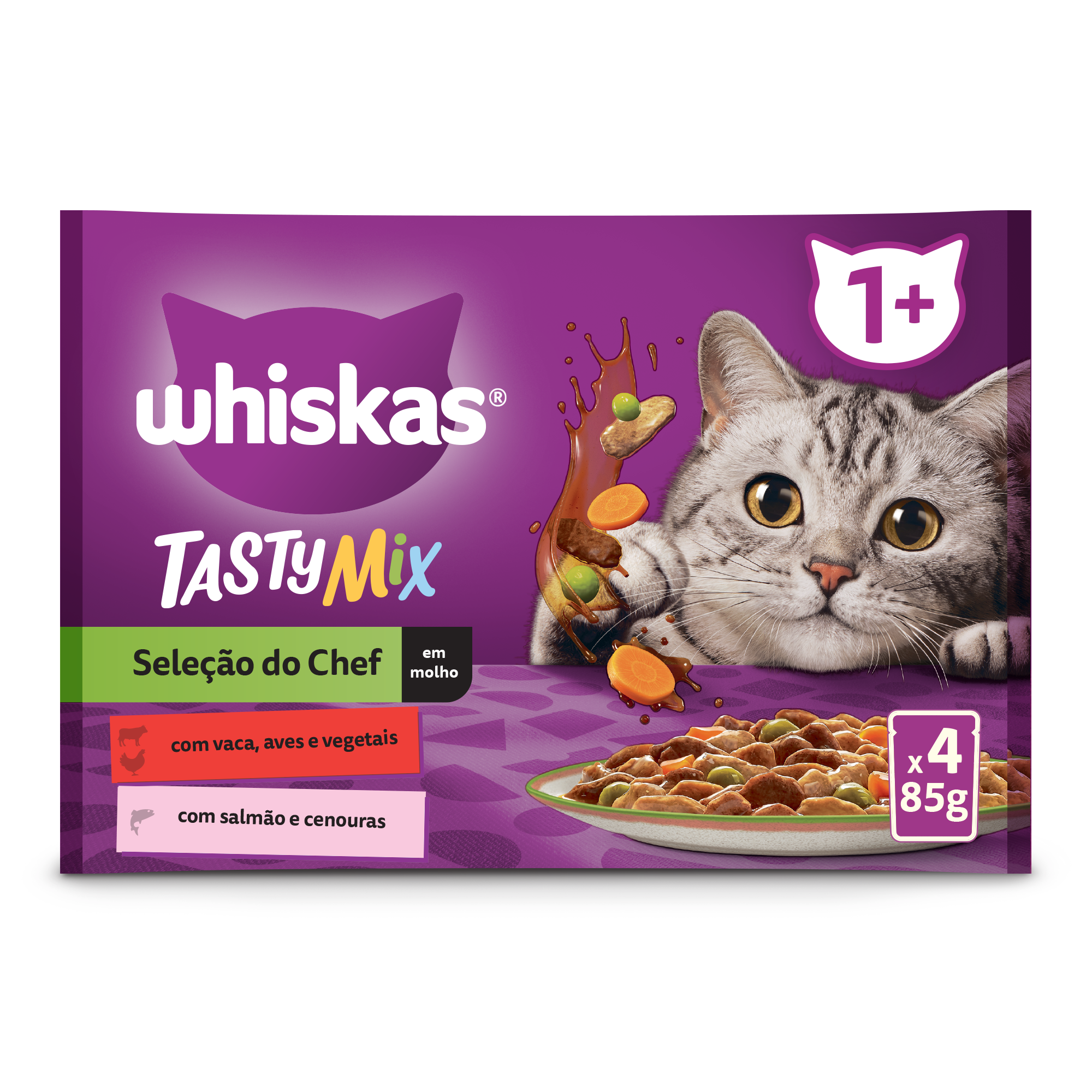 Tasty Mix Alimentação Húmida para Gatos Adultos Seleção Chef em Molho em Saquetas 13X4X85G WHISKAS
