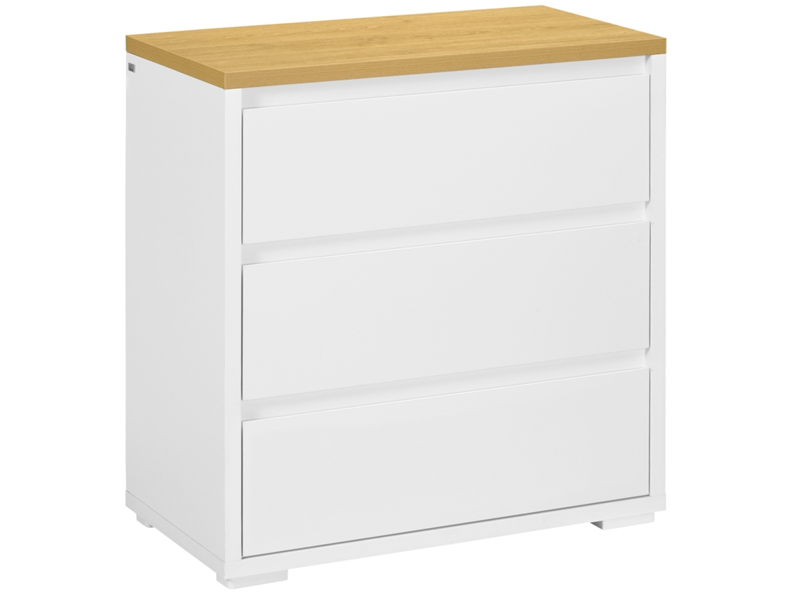 Cômoda Com 3 Gavetas Em Aglomerado Branco Para Quarto, Escritório E Sala De Estar, 70x37x75cm