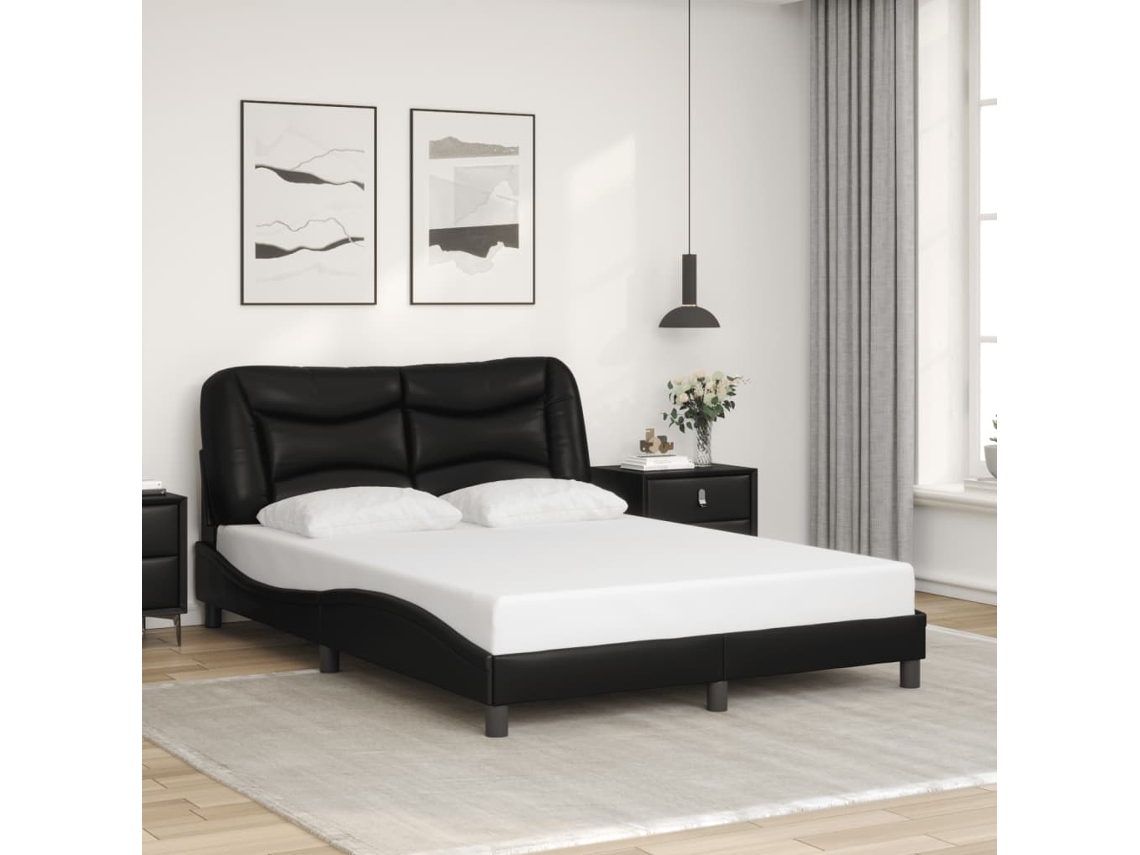 Estrutura De Cama C/ Cabeceira 120x200cm Couro Artificial Preto