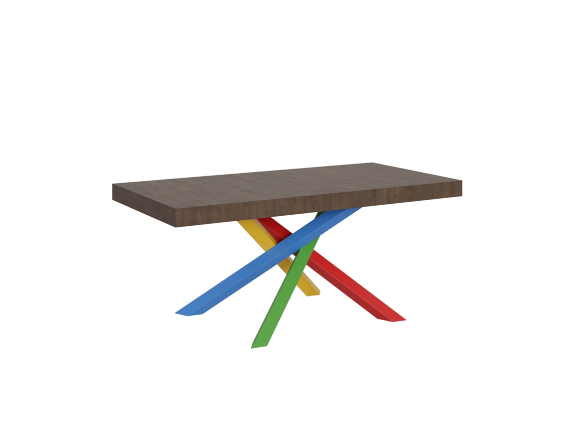 Mesa Extensível 200/460x90 Cm Volantis Nogueira Pernas Multicoloridas 4/b Itamoby